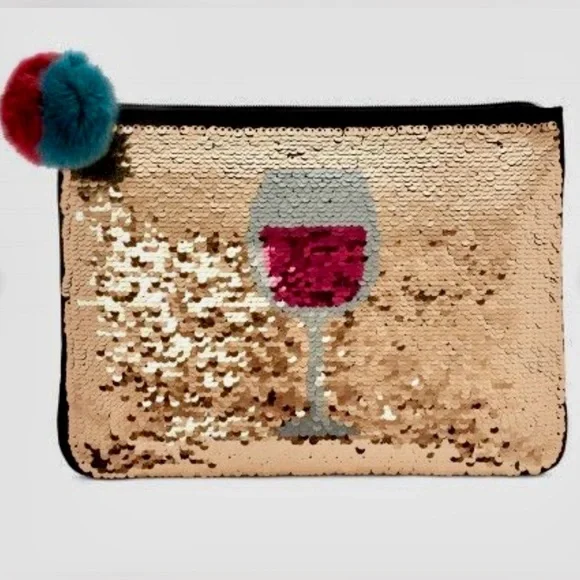 Stella & Dot Sequin Cosmetic Pouch Wine Glass 🍷 - Picture 3 of 16